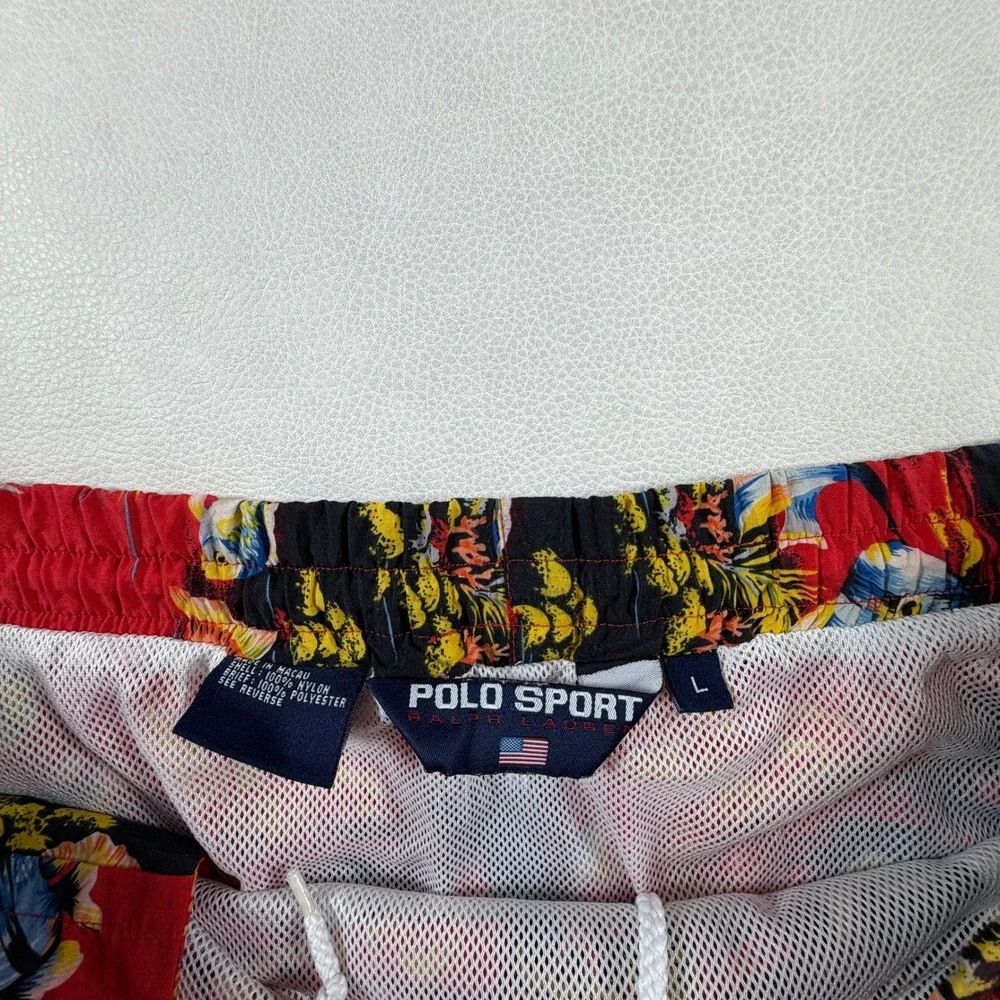 Vintage Polo Sport Ralph Lauren Red Tropical Fish Swim Trunks Mens Large L 90s